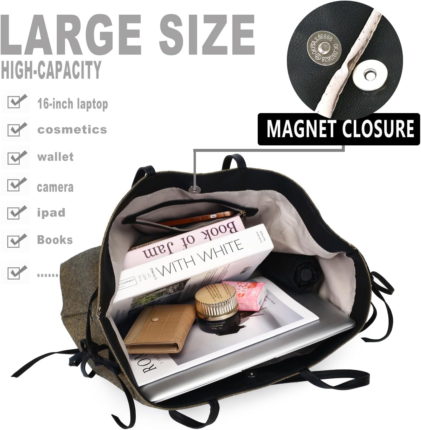 Clearance Extra Large Canvas Tote Bag,Everyday Work Tote Bags for Women,Laptop Book Shoulder Bag School Handbags - Image 5