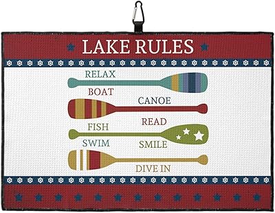 OComster Summer Lake Rules Paddle Boating Golf Towel with Carabiner Clip, Red Star Lace Microfiber Waffle Pattern Golf Towel, Golf Accessories for Cleaning Clubs and Balls, 24x16 in