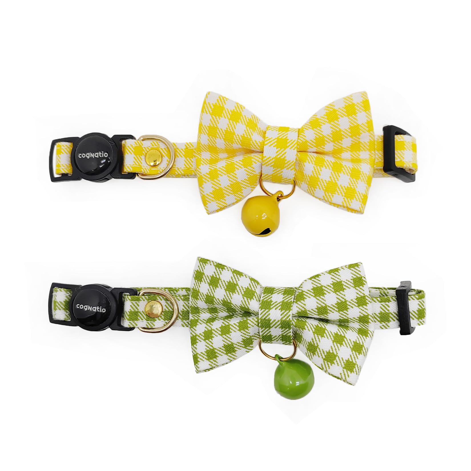 Cognatio 2 Pack Cat Collar with Bell and Removable Bow Tie, Adjustable Pet Collar (Lemon+Grass Green)