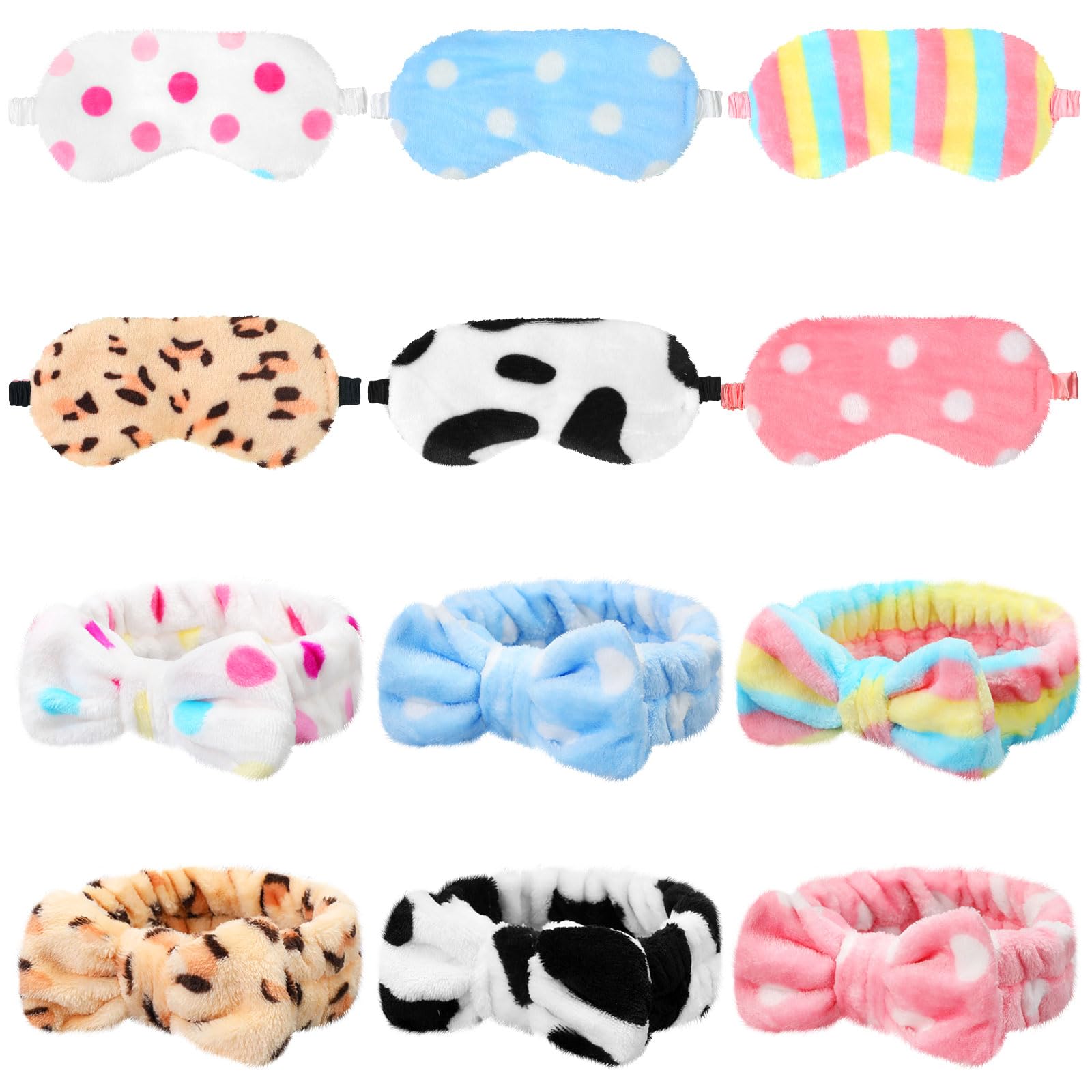Kajaia 12 Pcs Sleepover Party Favors for Woman Plush Sleep Eye Mask Soft Spa Headband Gift for Spa Birthday Bachelorette Slumber Wedding Graduation