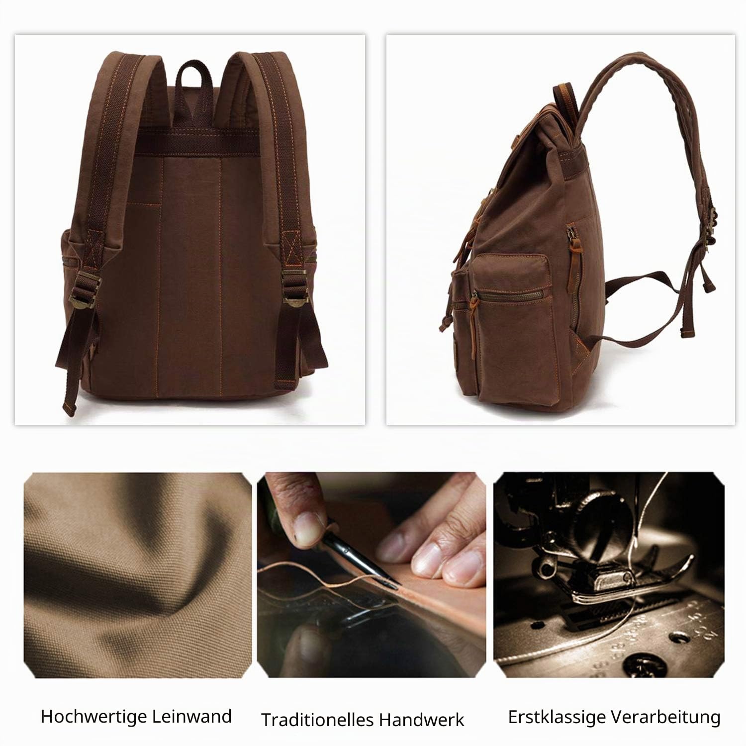FANDARE Vintage Rucksäcke Schulrucksack Leinwand Daypacks Ranzen Mädchen Schulranzen für 14 Zoll Laptop Taschen Herren Damen Schultasche für Arbeit Wandern Reisen Camping Rucksack