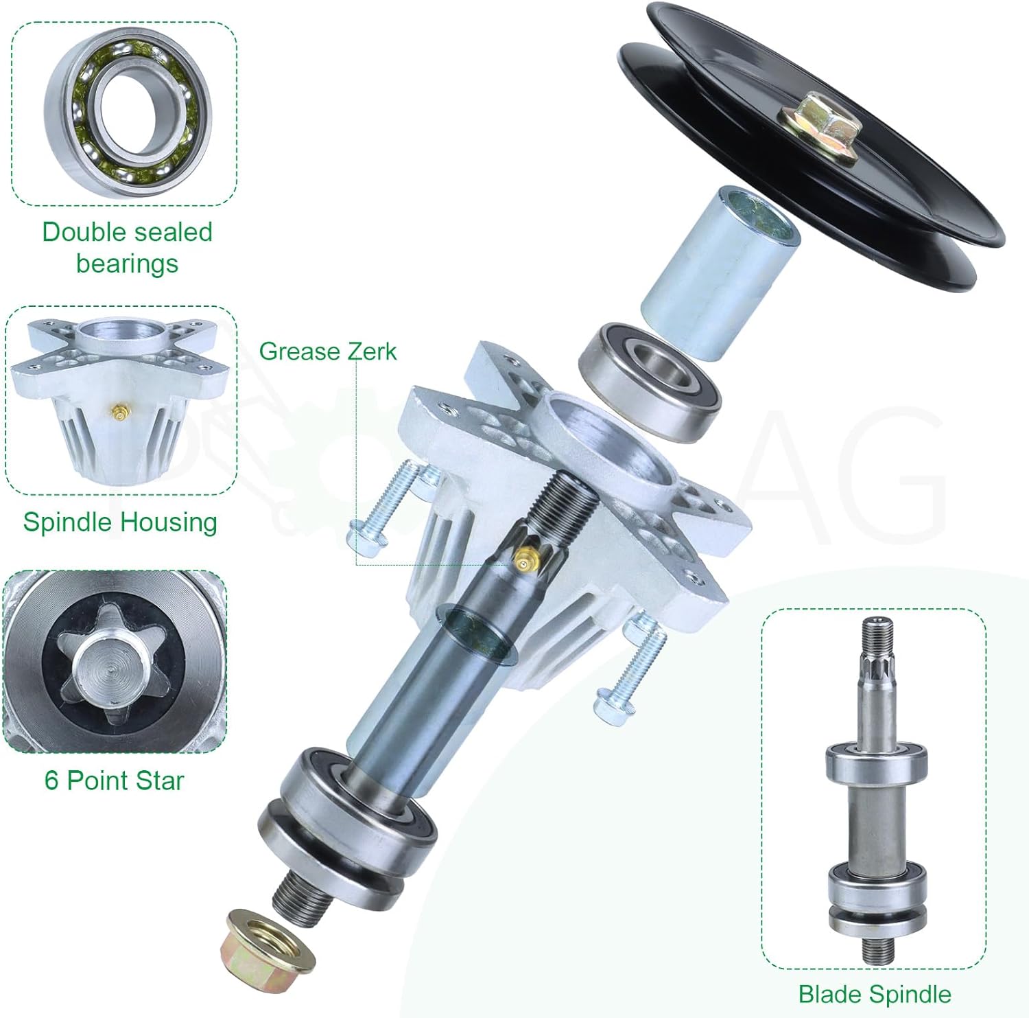 2 Pack Greased 918-06991 Spindle Assembly Replaces 918 06991 Spindle, 618-06991 Spindle, 91806991, 618 06991, 61806991 for Huskee LT4200, Craftsman T110, Troy Bilt Bronco 42, Pony 42 Decks
