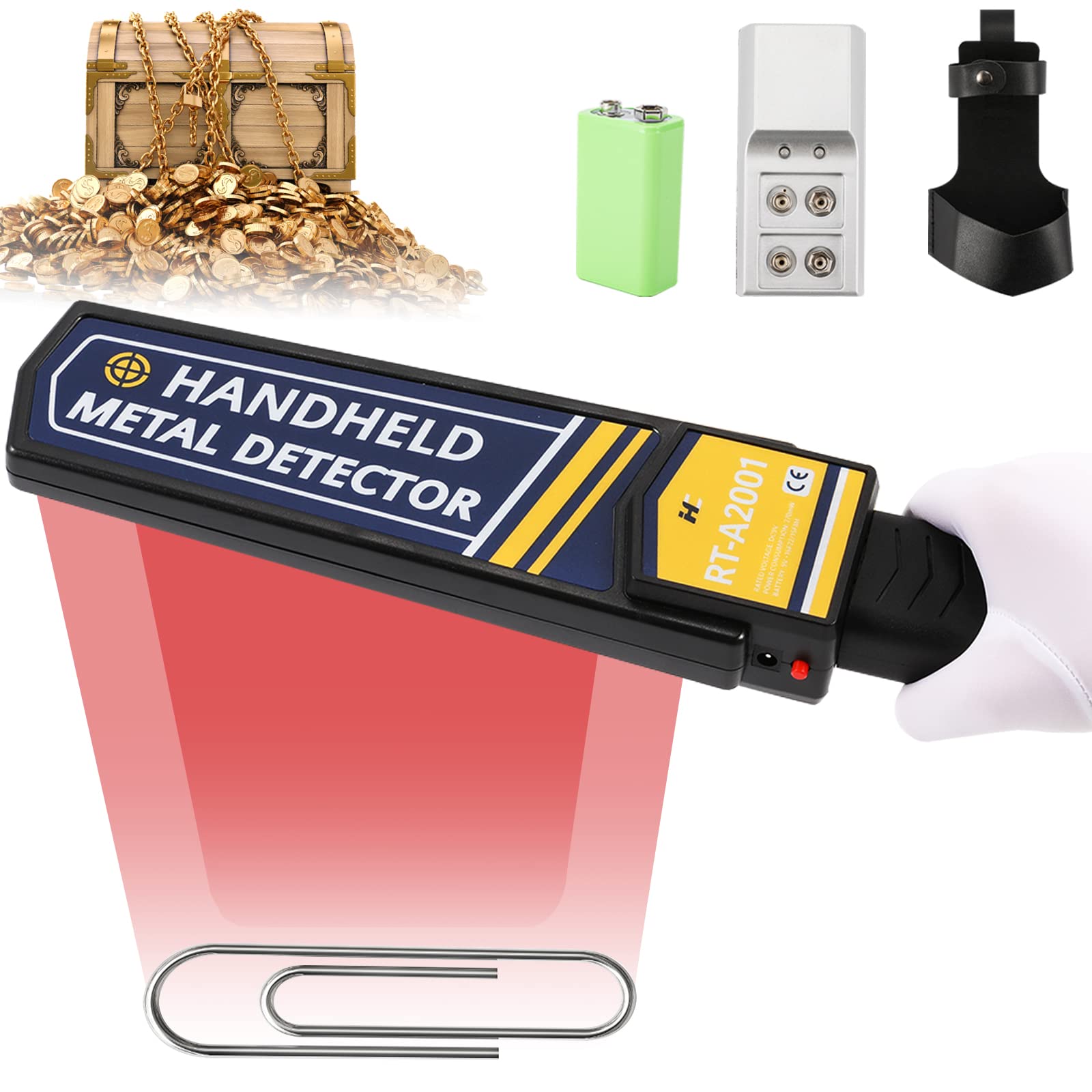 Hanchen Detector de metales de mano Varita de seguridad Detector de uñas de metal Escáner Detector de metales para madera Adultos Niños Sensibilidad ajustable Sonido y alarma de vibración