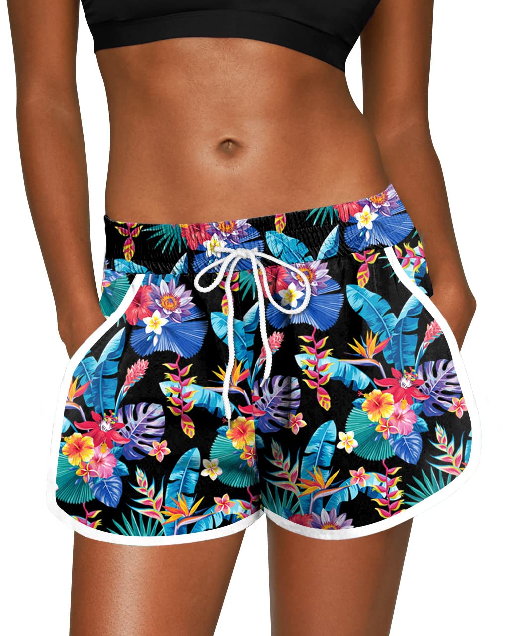 For G and PL Women Hawaiian Badehose Casual Mit Beachrider Und Bedruck Beach Blume tropisch XL