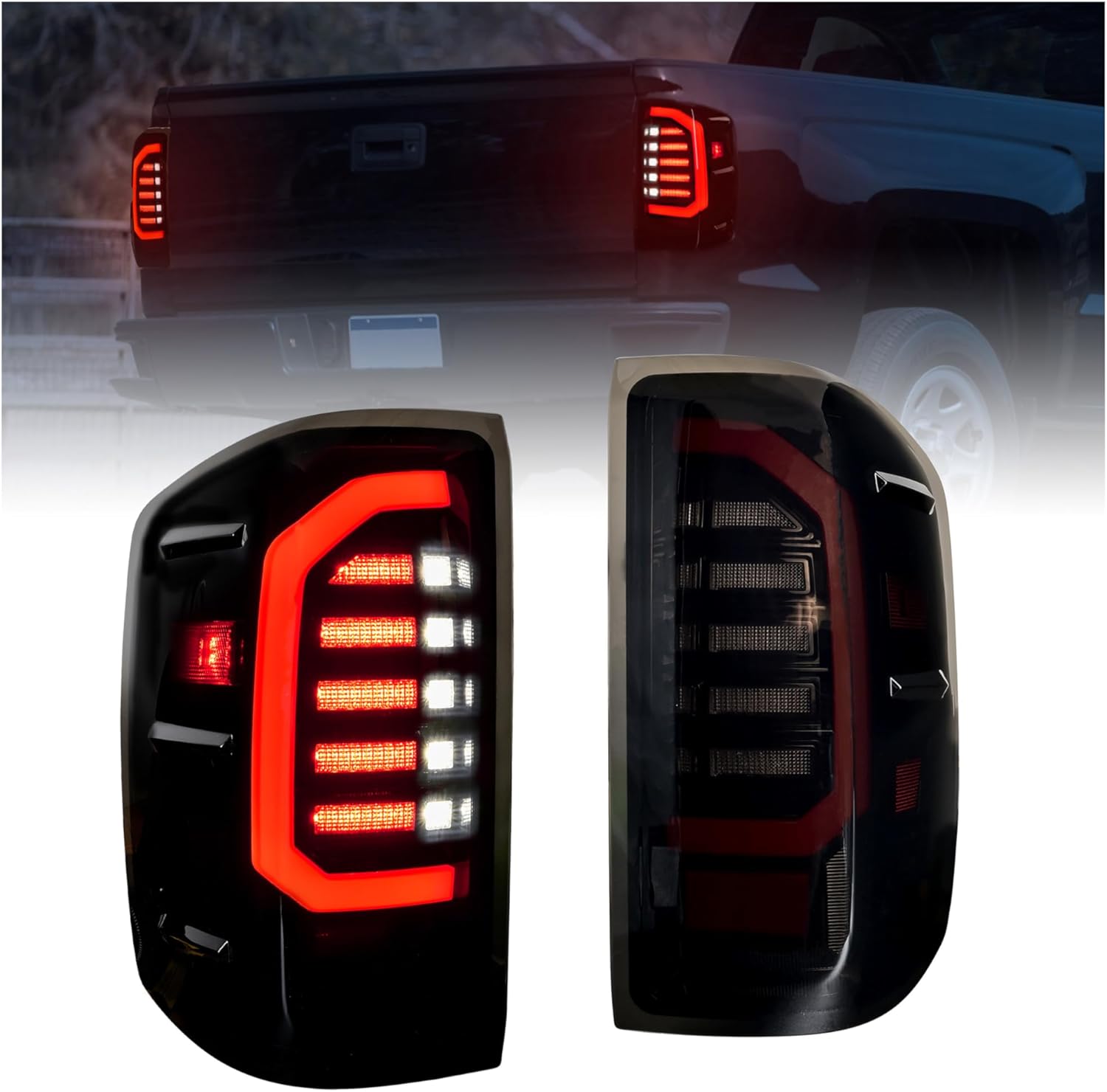 LED Tail Lights for Chevy Silverado 1500 2500HD 3500HD 2014-2018 GMC Sierra 3500HD 2015-2019 Accessories, Upgrade Full LED Smoked Lens Brake Stop Reverse Lights (2PCS)
