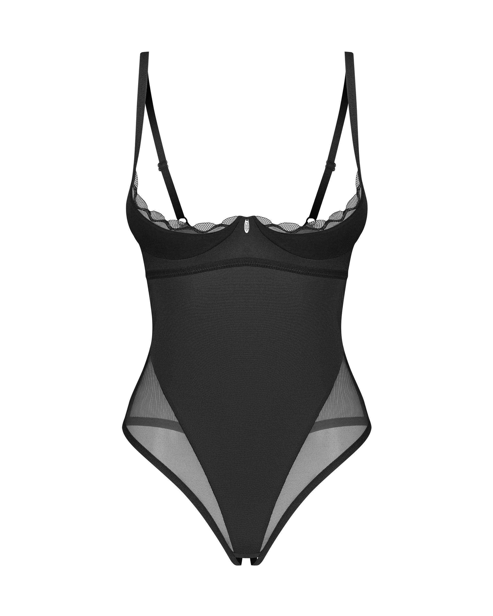 Selente Love & Fun verführerisches 2-teiliges Damen Dessous-Set aus Body/Ouvert-Body/Bodystocking & Satin-Augenbinde, made in EU