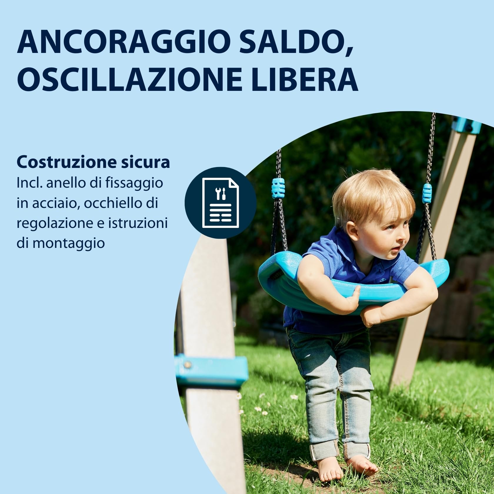 Hudora Altalena con Sedile Blu - Altalena per Bambini da Esterno con Seduta in Gomma - Certificata TÜV Rheinland/GS con Funi Regolabili in Altezza - Fino a 50kg