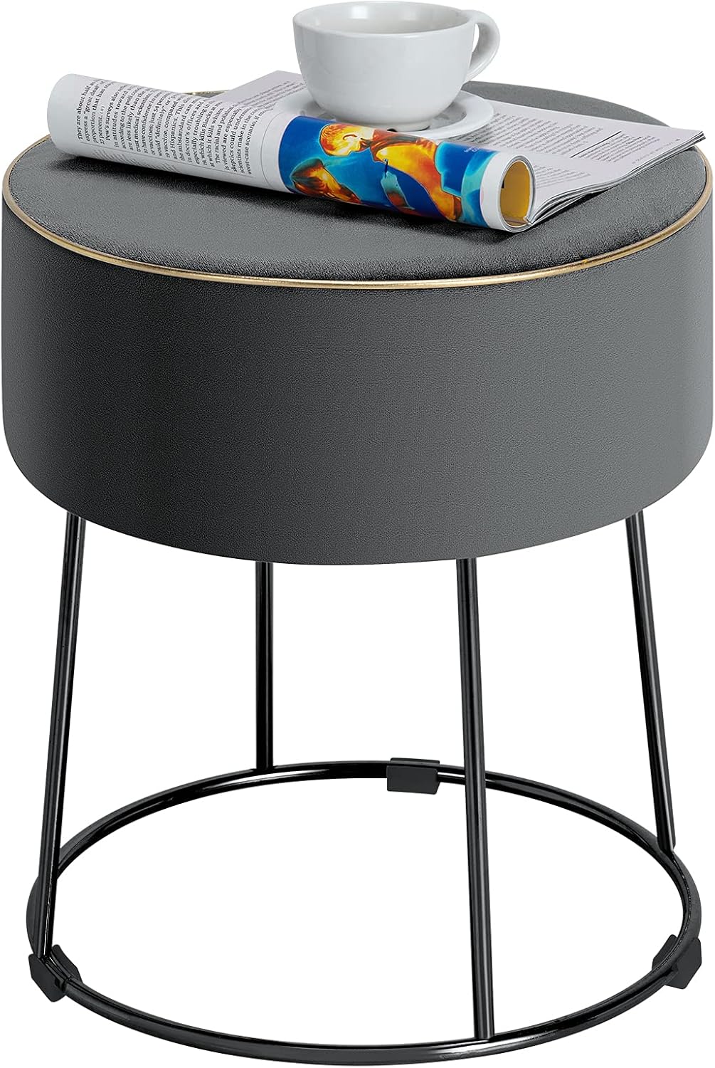 Giantex Round Footrest Stool Ottoman, Velvet Vanity Sitting Stool, Upholstered Side Table Seat w/Metal Legs, Thick Padded Seat & Non-Slip Foot Pads for Sofa Side, Bedside, Dressing Table (Grey)