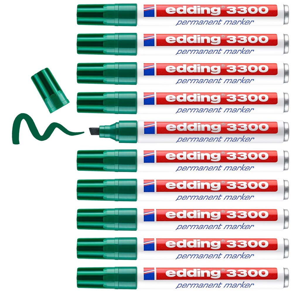 edding 3300 permanent marker - green - box of 10 - chisel tip 1-5 mm - quick-drying permanent markers - waterproof, smudge-proof - for cardboard, plastic, wood, metal, fabric - marker pens — image 1