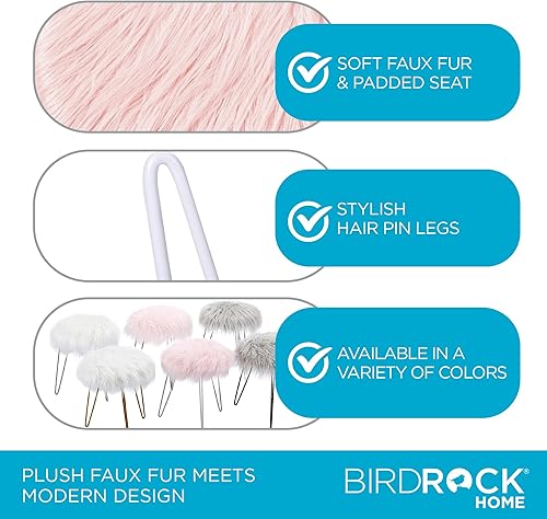 Miniatura 6 de BIRDROCK HOME Taburete otomano redondo de piel sintética con patas de horquilla blancas, acogedora y elegante silla de maquillaje con patas de