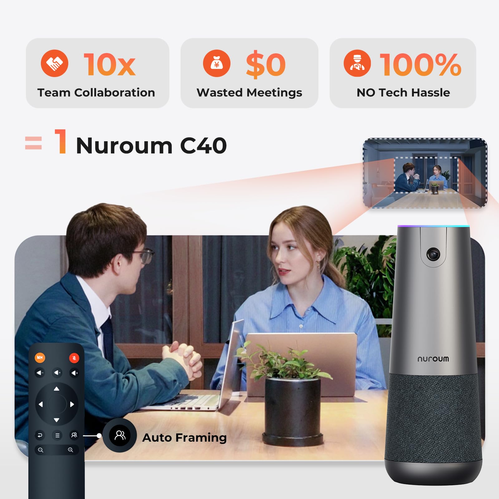 Nuroum C40(2nd Gen) Full HD Webcam 4K per Videoconferenza, 4 Microfoni con Cancellazione del Rumore, Grandangolare 120°,8MP CMOS,Zoom 5X,Auto Inquadratura, Webcam PC Plug and Play per Zoom/Teams/Skype