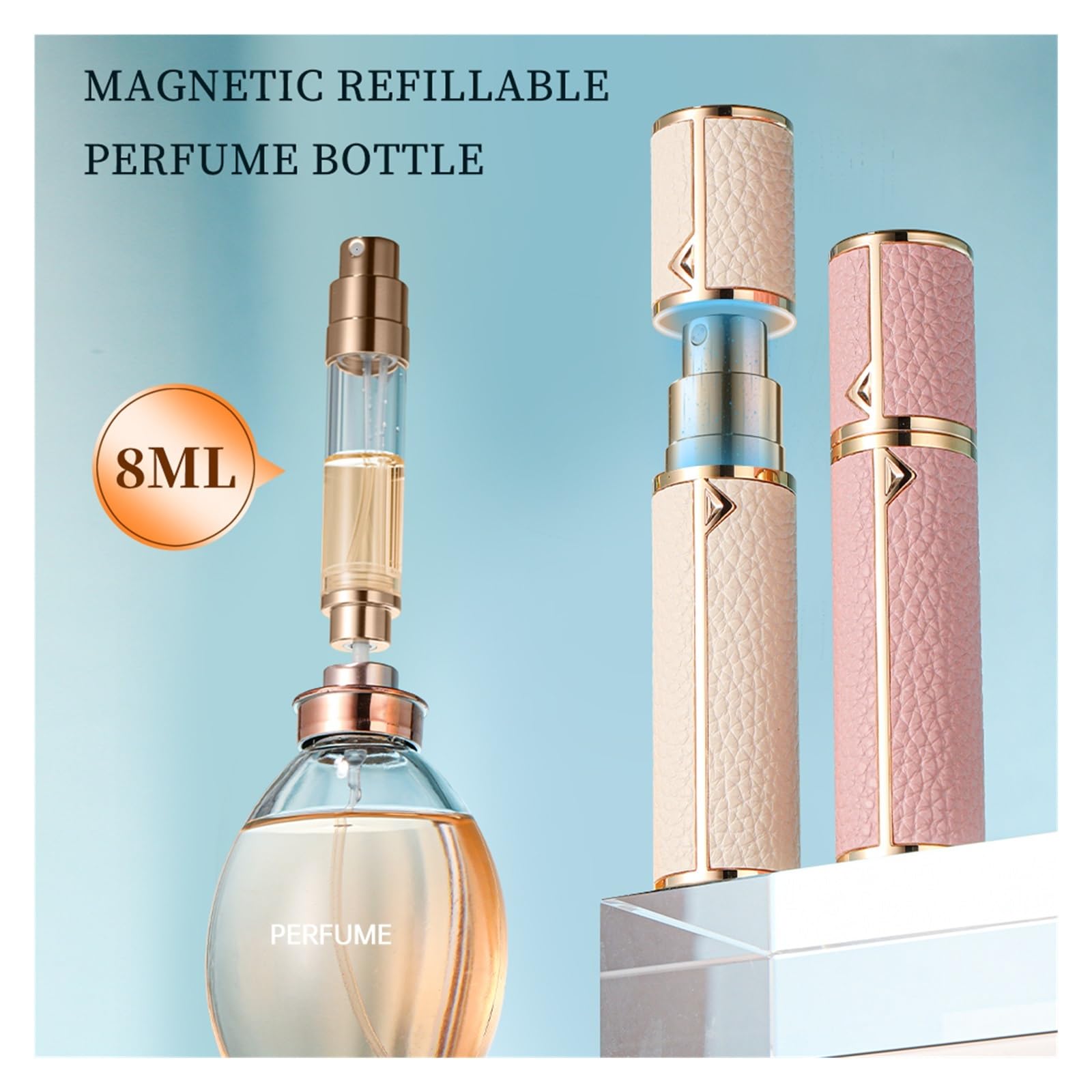 Flacone di profumo in pelle Bottiglia di atomizzatore profumo con ricarica in pelle magnetica da 8 ml