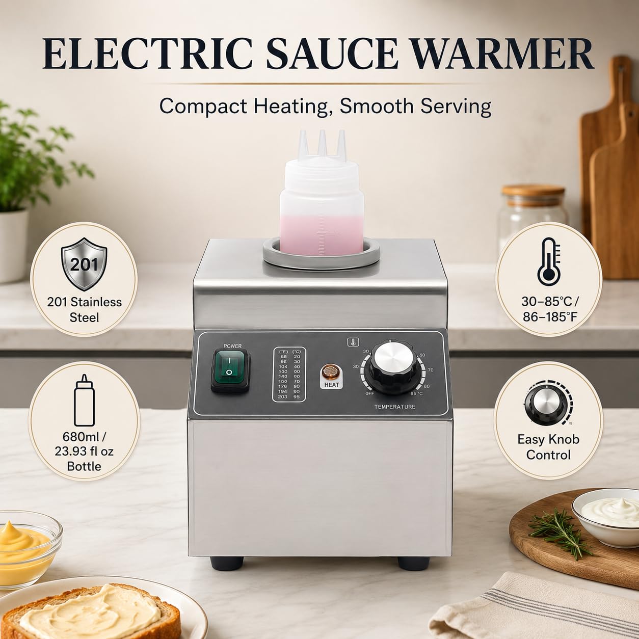 Chauffe Sauce électrique 100W Distributeur de Chocolat Température Réglable Chauffe-Sauce pour Aliments Distributeur de Sauce électrique,pour Hôtel, Cafétéria, Famille