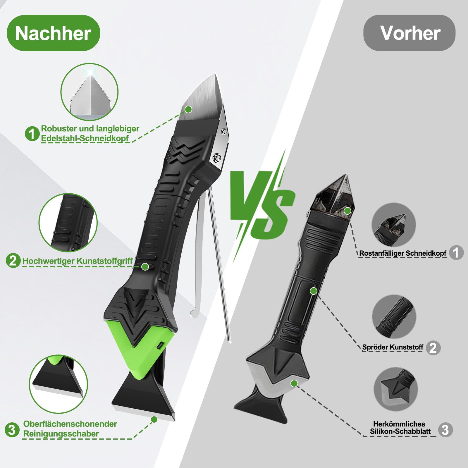 Silikonentferner Werkzeug Set mit Silikon Dichtmittel, 5-in-1 Silikon Abzieher und Fugenkratzer, Silikonfugenentferner zur schnellen und silikon entferner für Bad, Küche, Fenstern und Fliesen