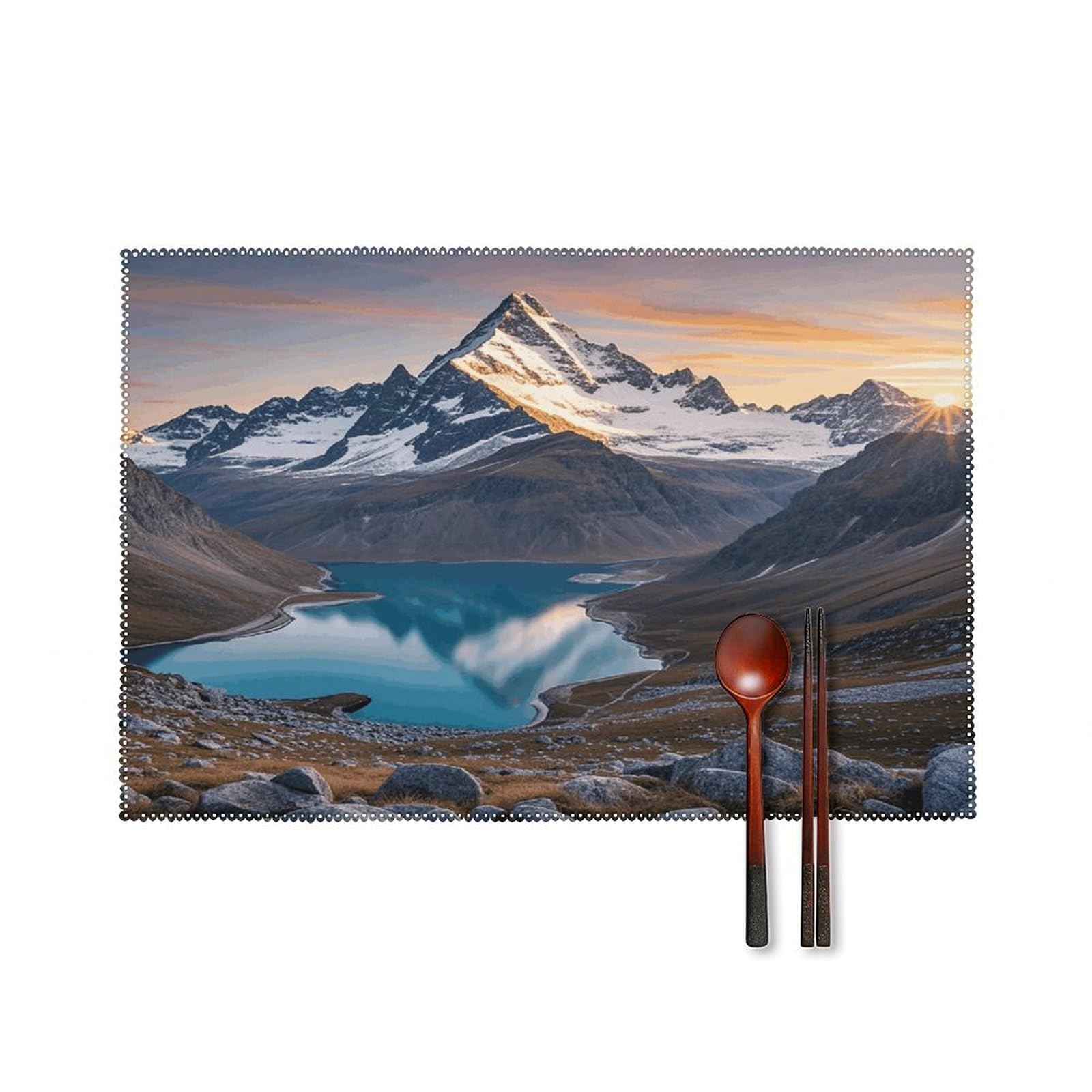 Sunrise Mountain Placemats Set of 6 Heat Resistant Non-Slip Table Mats Washable Indoor Outdoor Place Mats Rustic Vintage Seasonal Placemat for Kitchen Dining Outdoor Party Table Decor