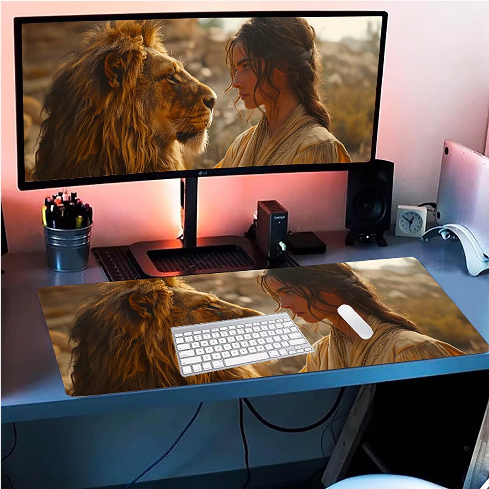 Tappetino Mouse Leone, Tappetino Mouse XXL 1500 x 800 mm, Gaming Mouse Pad con Base in Gomma Antiscivolo, Mousepad Migliorare la Velocità e la Precisione, Ufficio Accessori Gaming, Donna G-5455