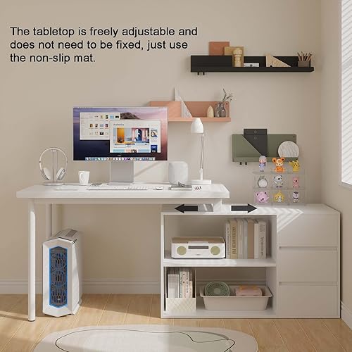 Miniatura 4 de Escritorio en forma de L para computadora de 47 pulgadas, escritorio de oficina en casa con cajones para archivos y estantes de almacenamiento,