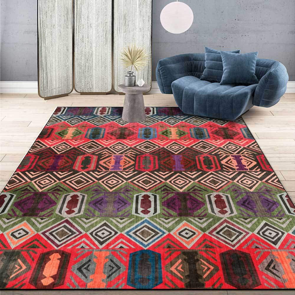 Alfombras Salon Grandes Alfombra de fácil Cuidado Antideslizante para Habitacion Cocina Habitacion Infantil Bloques geométricos Coloridos cosidos en Estilo étnico 180 x 200 cm