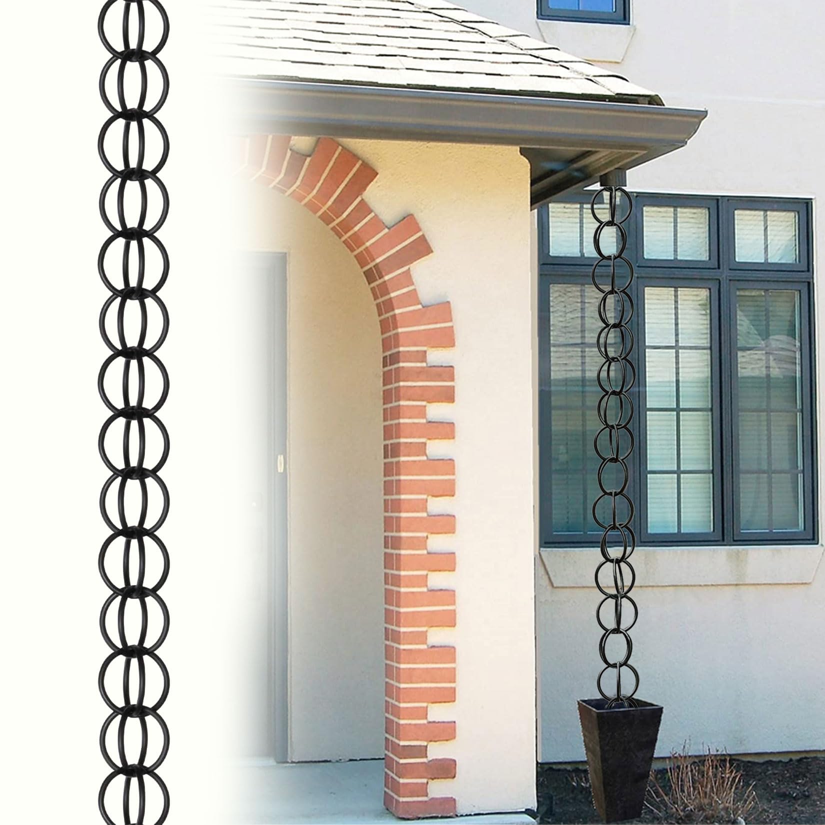 WEKONUMEX Rain Chains for Gutters, Black Double Ring Rain Chain Multiple Sizes For Gutter Downspout Replacement(4m(13.2ft))