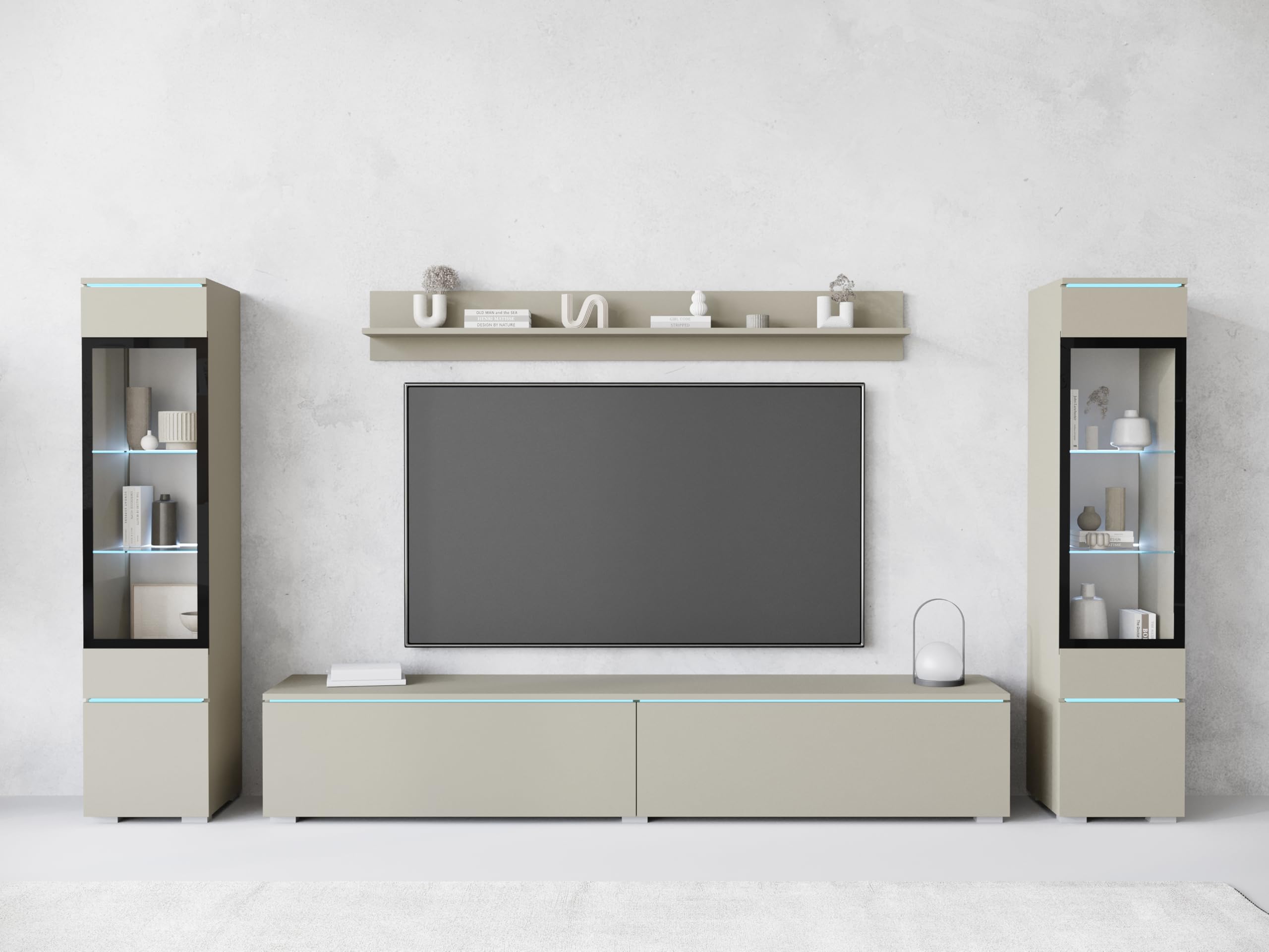 PIASKI Wohnzimmermöbel-Set Vera II, optionale LED-Beleuchtung, Wohnzimmermöbel, verschiedene Farben (Cashmir-Beige, ohne Beleuchtung)