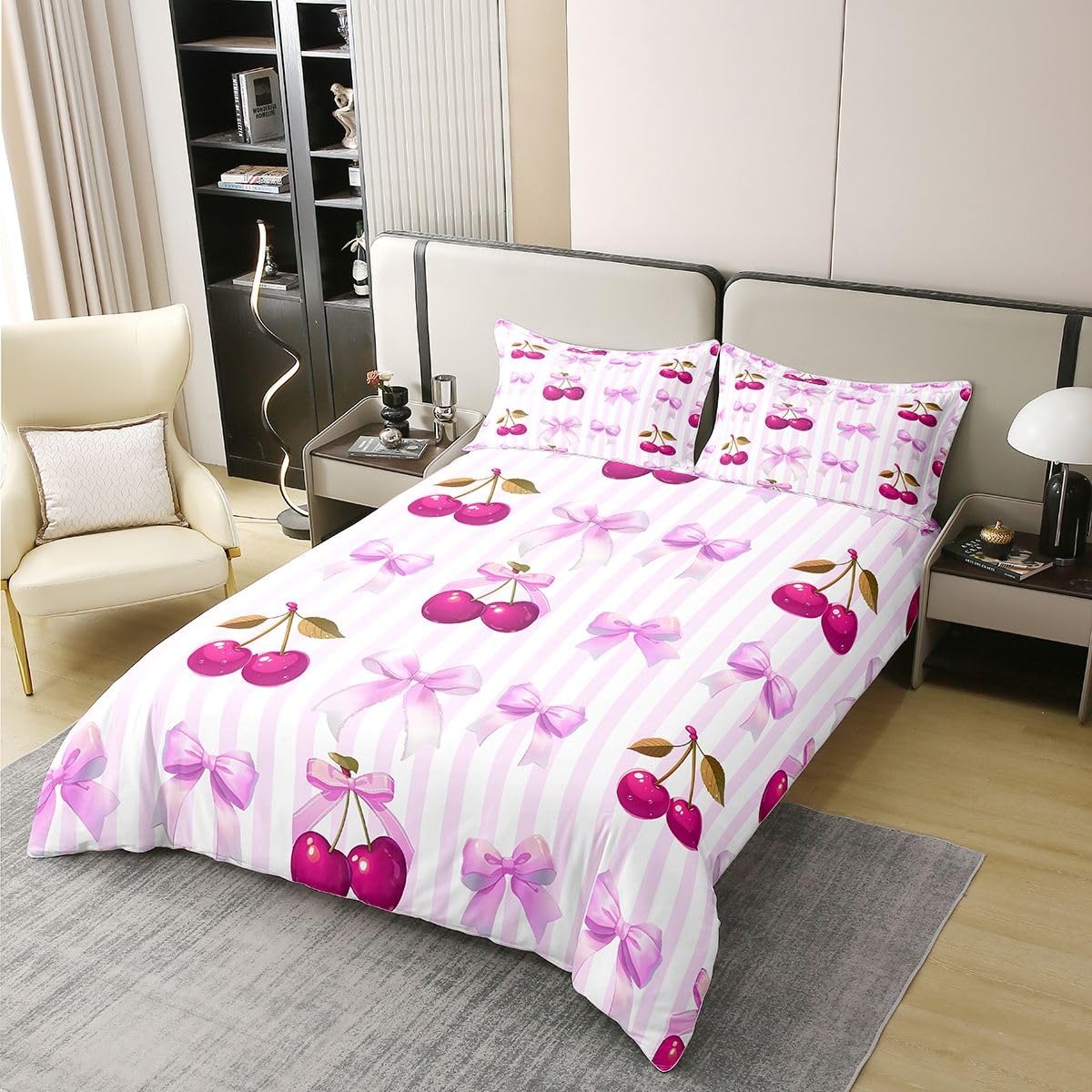 Homewish Kokarda dziewczęca wiśniowa fioletowa królewska poszewka na kołdrę zestawy kokarda urocza estetyczna bawełniana pościel muszka w paski poszewka na kołdrę jedwabna wstążka księżniczka ciepła