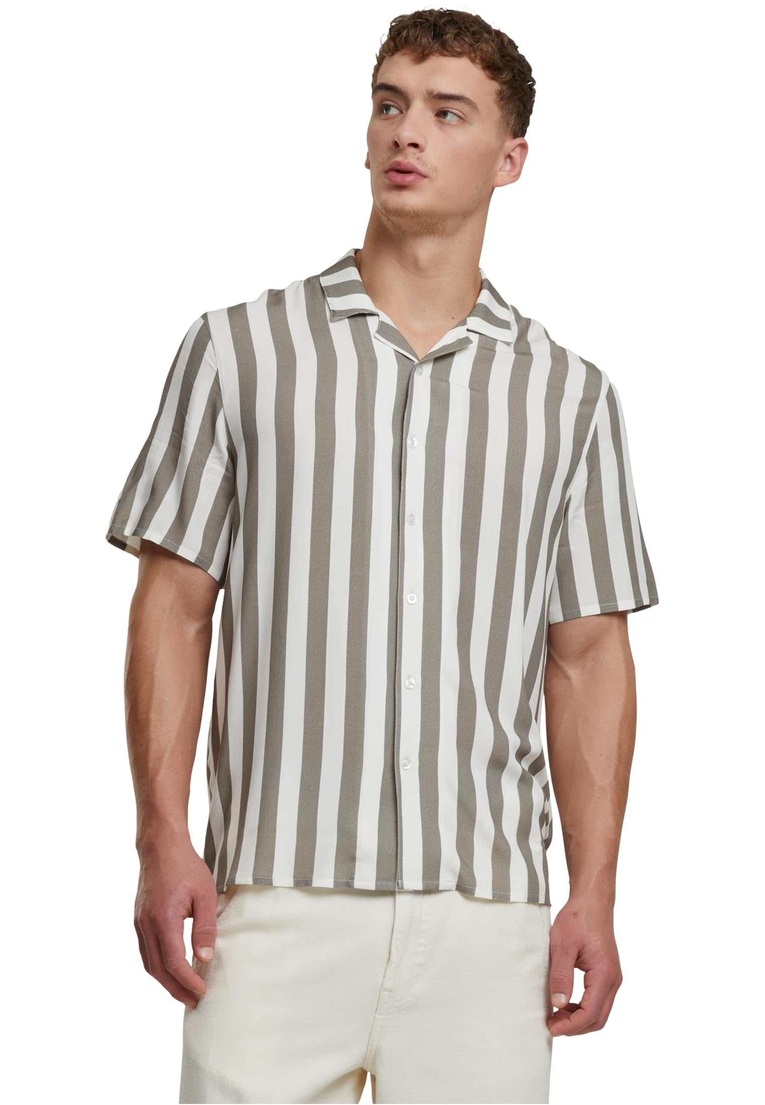 Urban Classics Men's Tb4150-viscose AOP Resort Shirt, Paleolive/Offwhite, L