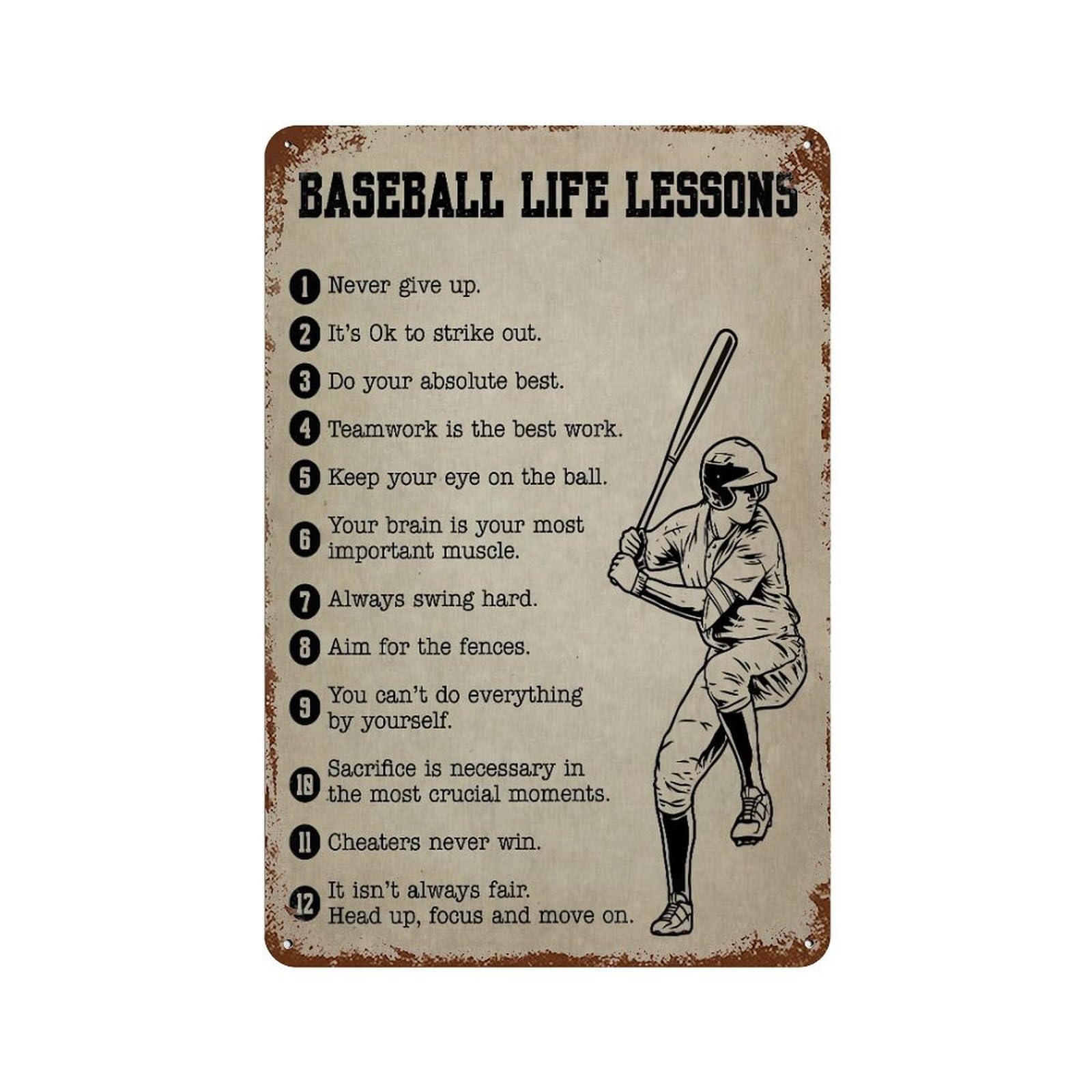 xiaoxiaoshen Baseball Life Lessons Motivational Wall Decor Art Metal Tin Poster Modern Home Decor Art Home Bar Shop Decorations Vintage Sign 30x20cm