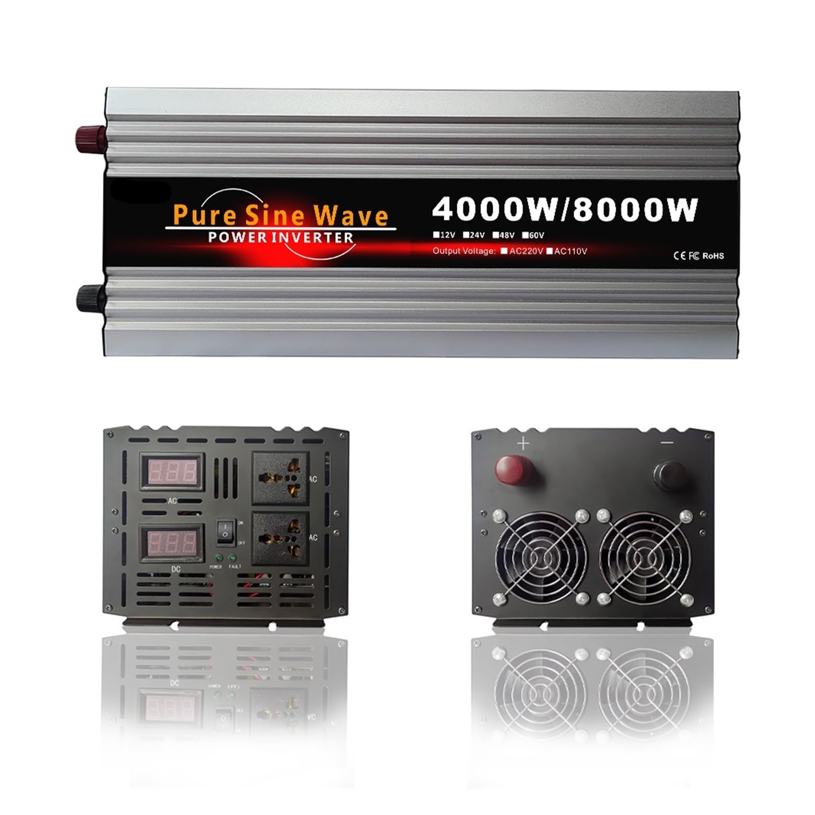 Falownik sinusoidalny 8000 W DC 12 V 24 V 48 V 60 V na AC 220 V przetwornica napięcia czysta sinusoida samochodowy falownik energii słonecznej (6000 W 60 Hz, 24 V-220 V-230 V)