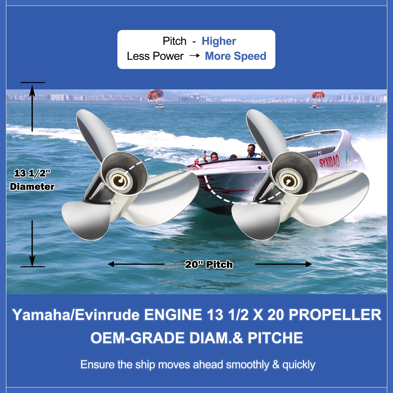 FYMP Hélice de aço inoxidável OEM da série Raker 13 1/2x20 para