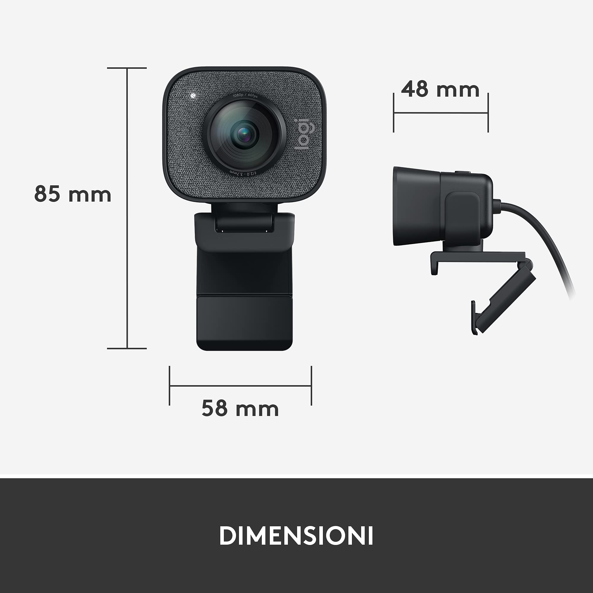 Logitech StreamCam per Live Streaming su Youtube e Twitch, Full HD 1080p a 60 fps, Connessione USB-C, Facial Tracking, Autofocus, Video Verticali - Grigio scuro
