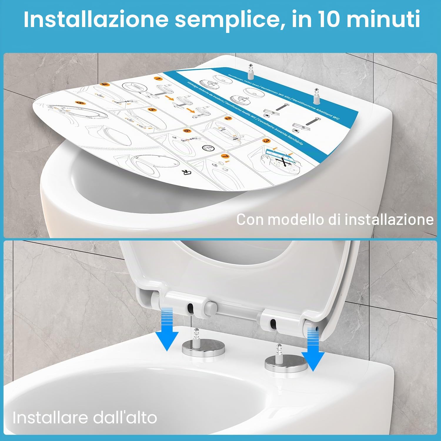 Tavoletta WC Universale O corta in PP, Effetto Pelle Bianco