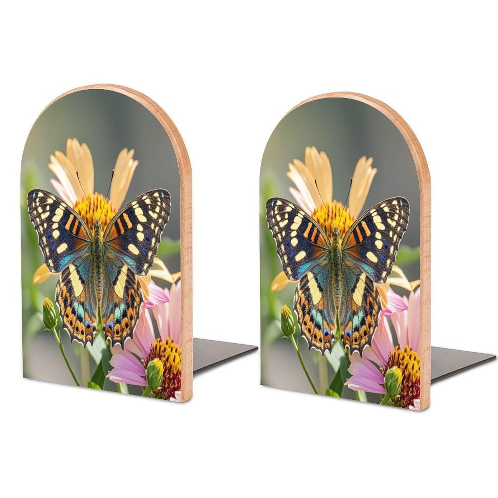 Butterfly Bookend for Shelves Unique Book End Sturdy Books Holder Heavy Duty Wooden Bookends Support Non-Slip Book Organizers Decorative Modern Bookend Holder for Home