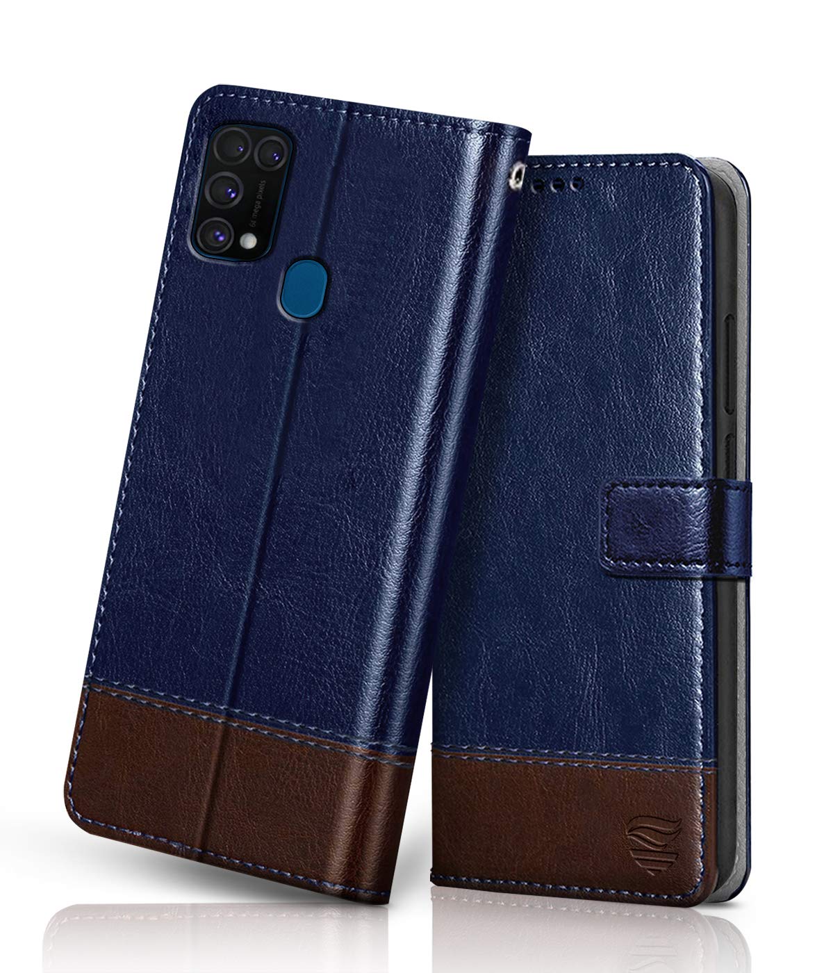 FLIPPED Vegan Leather Flip Case Back Cover for Samsung Galaxy M31 / F41 / M31 Prime (Flexible, Shock Proof | Hand Stitched Leather Finish | Card Pockets Wallet & Stand | Blue with Brown) (B084Z5SDGM) Amazon Price History, Amazon Price Tracker