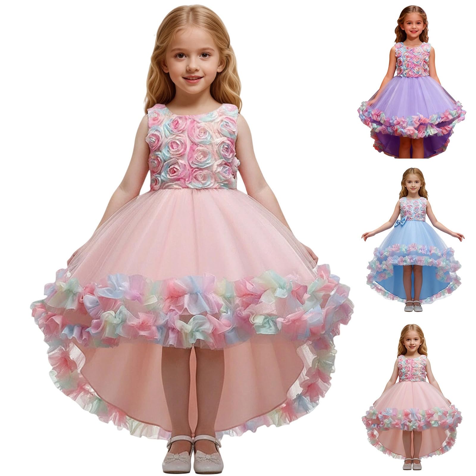 Abito da ballo in tulle, per bambini, alla moda, per ragazze, con scollo rotondo, elegante, da principessa, senza maniche, per feste, casual, per l'autunno