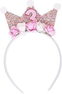 Birthday Crown Headbands for Toddlers Girls - 2nd to 6th Birthday Crown, Princess Crown for Girls, Princess Tiara, Flower Crown Headbands for Birthday Girls (3rd birthday headband)