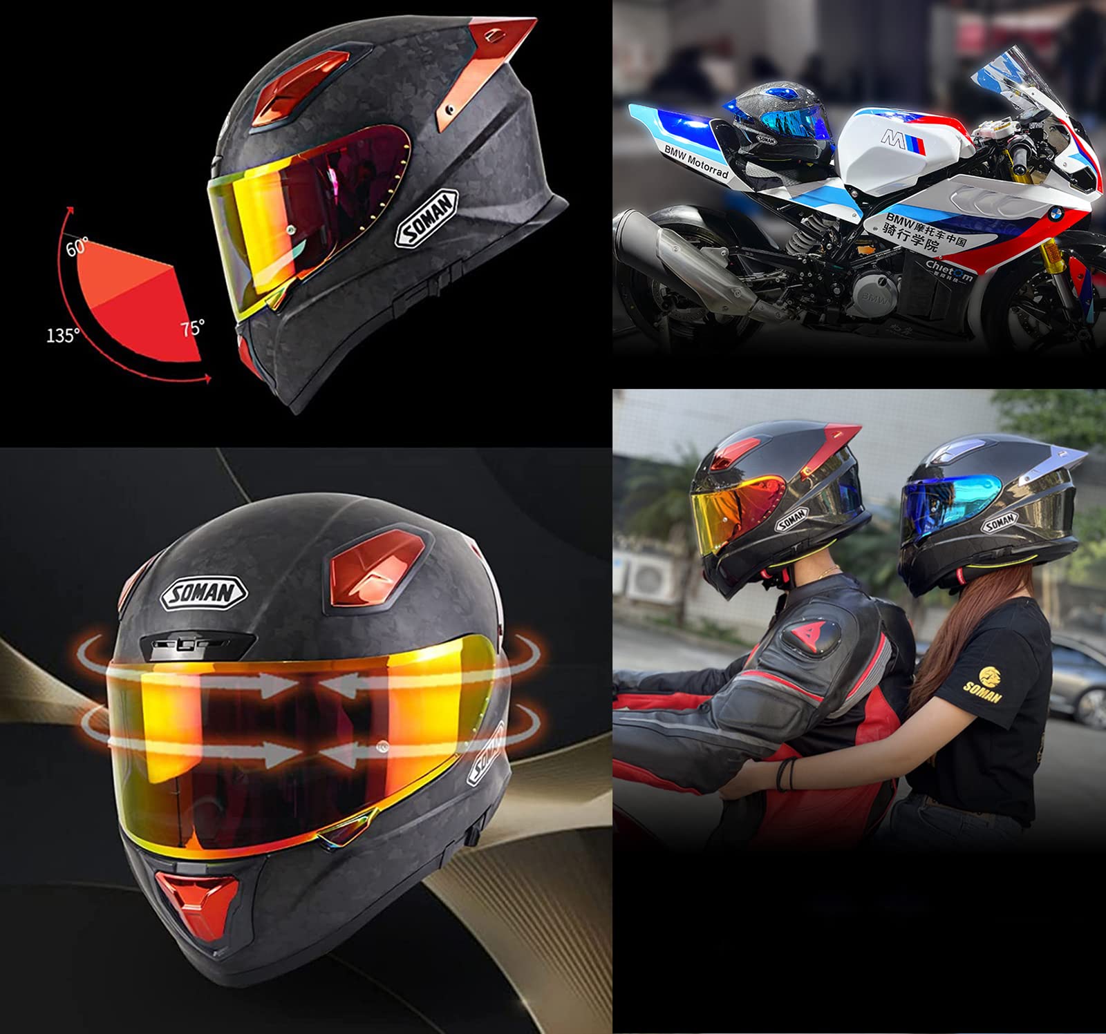 66cm motorcycle helmet Amazon.com: RUANLOV Carbon Fiber Full Face Motorcycle Helmet DOT Approved  Motorbike Moped Street Bike Racing Crash Helmet, Men and Women (D XXXL=65~ 66cm) : Automotive