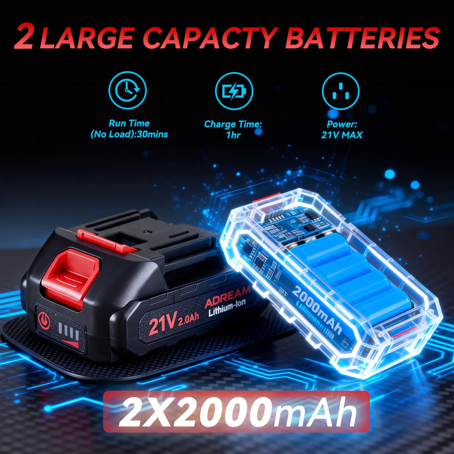 Pulidora inalámbrica para automóvil, pulidora de coche de 6 pulgadas con 2 baterías de litio de 21 V y 2000 mAh, 6 amortiguadores de velocidad variable con 24 accesorios para detalles/pulido/encerado