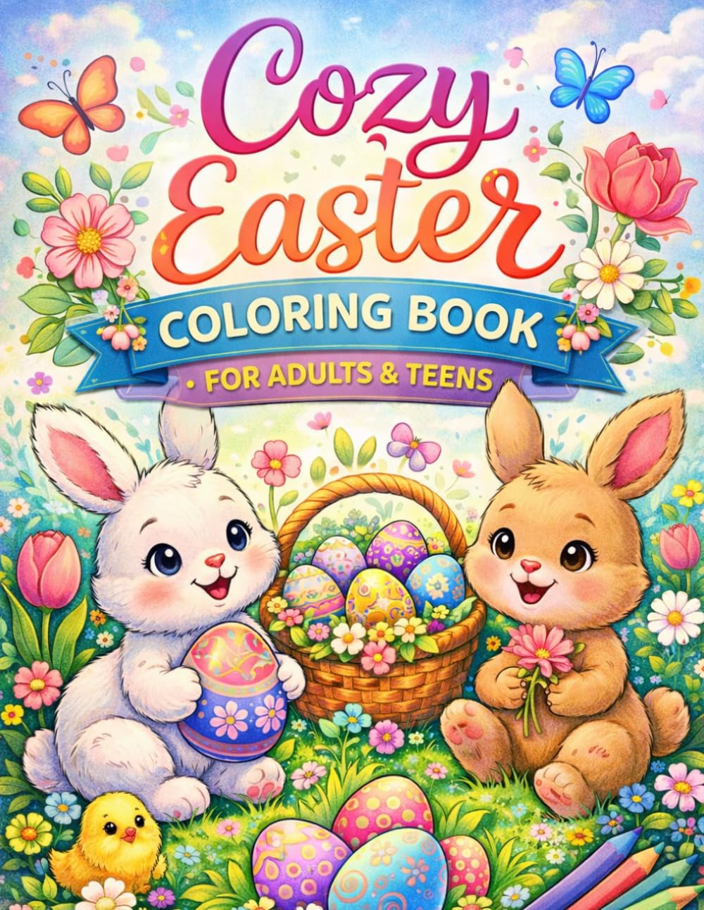 Cozy Easter Coloring Book for Adults & Teens: Relaxing Bunny, Egg, and Spring Scenes – Perfect Stress Relief & Holiday Fun