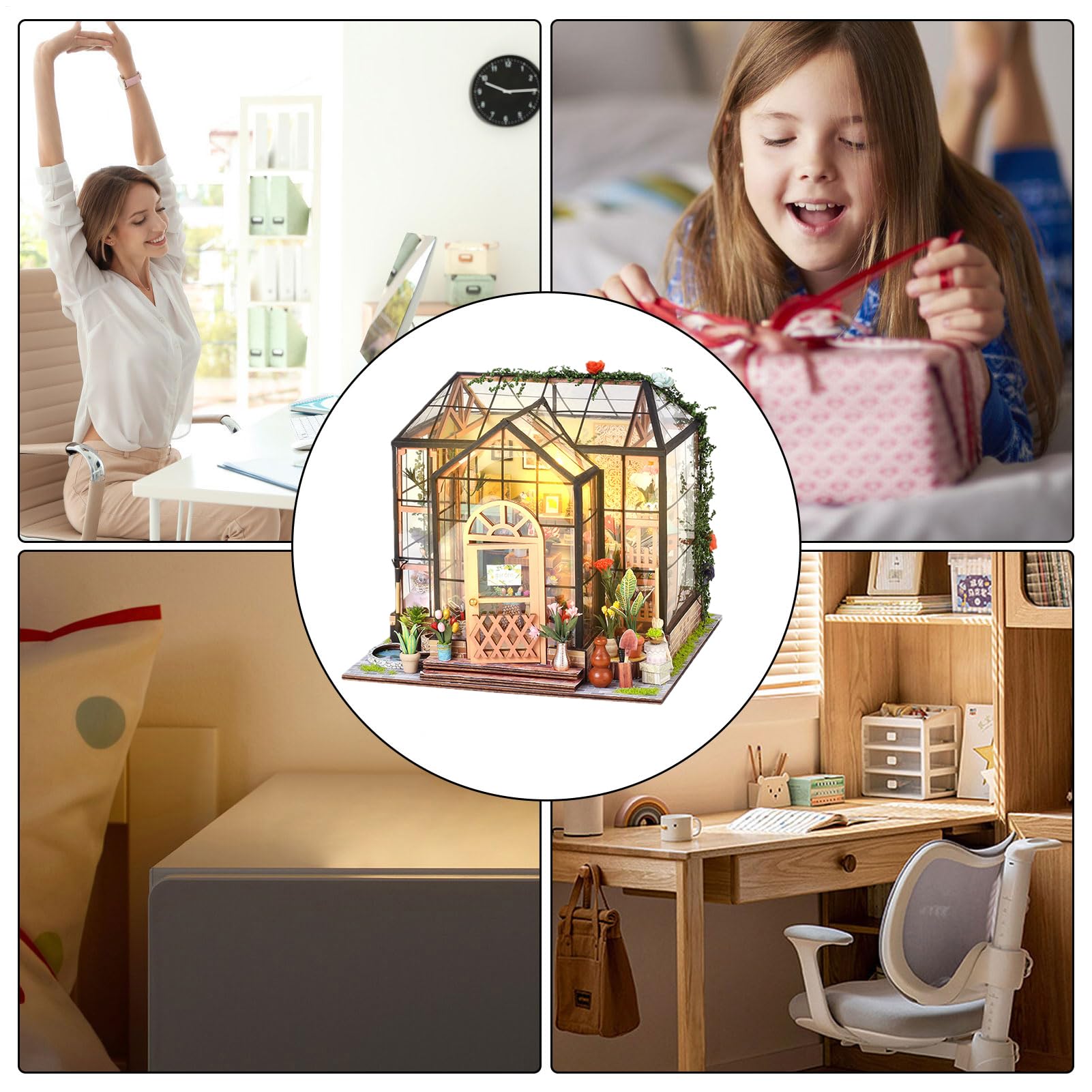 Kit Casa delle Bambole in Miniatura da Costruire Set Decorazione | Kit 3D Serra Domestica Adulti Adolescenti Scaffali Librerie e Camera da e Stanza per Natale