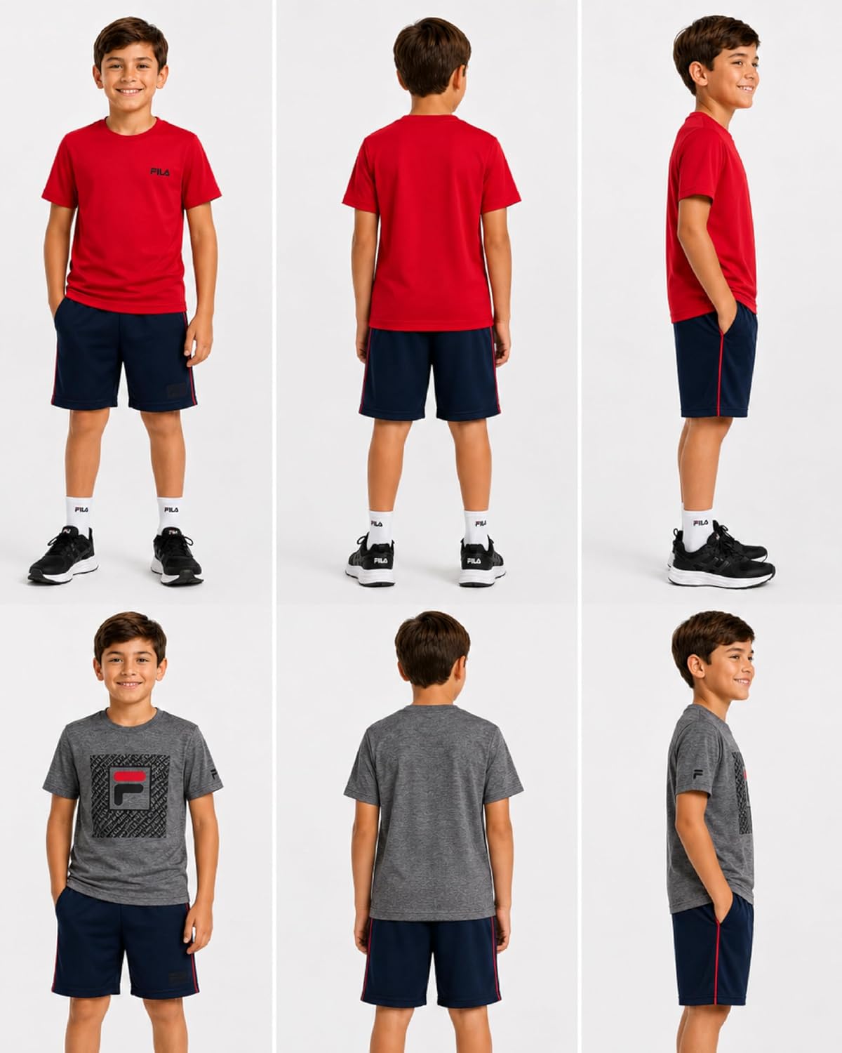 Fila Boys Short Set - 3 Piece Athletic Performance Short Sleeve Graphic Shirts and Mesh Basketball Shorts for Boys