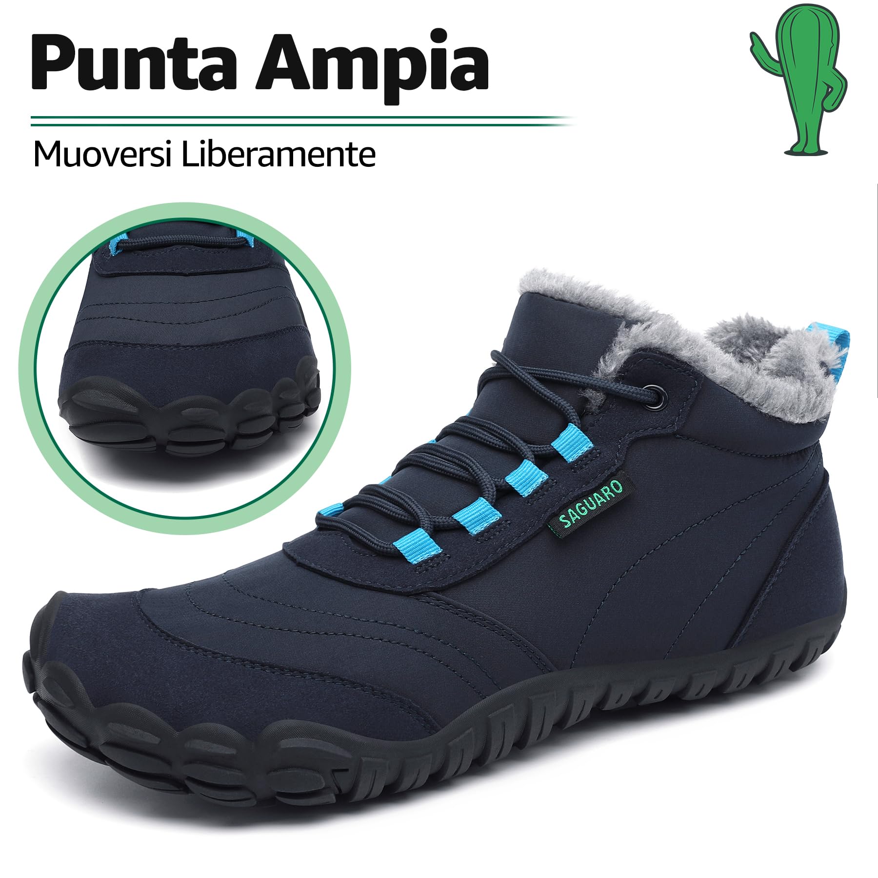 SAGUARO Barefoot Scarpe Invernali Caldo Stivali Neve per Uomo Donna,Gr.36-48