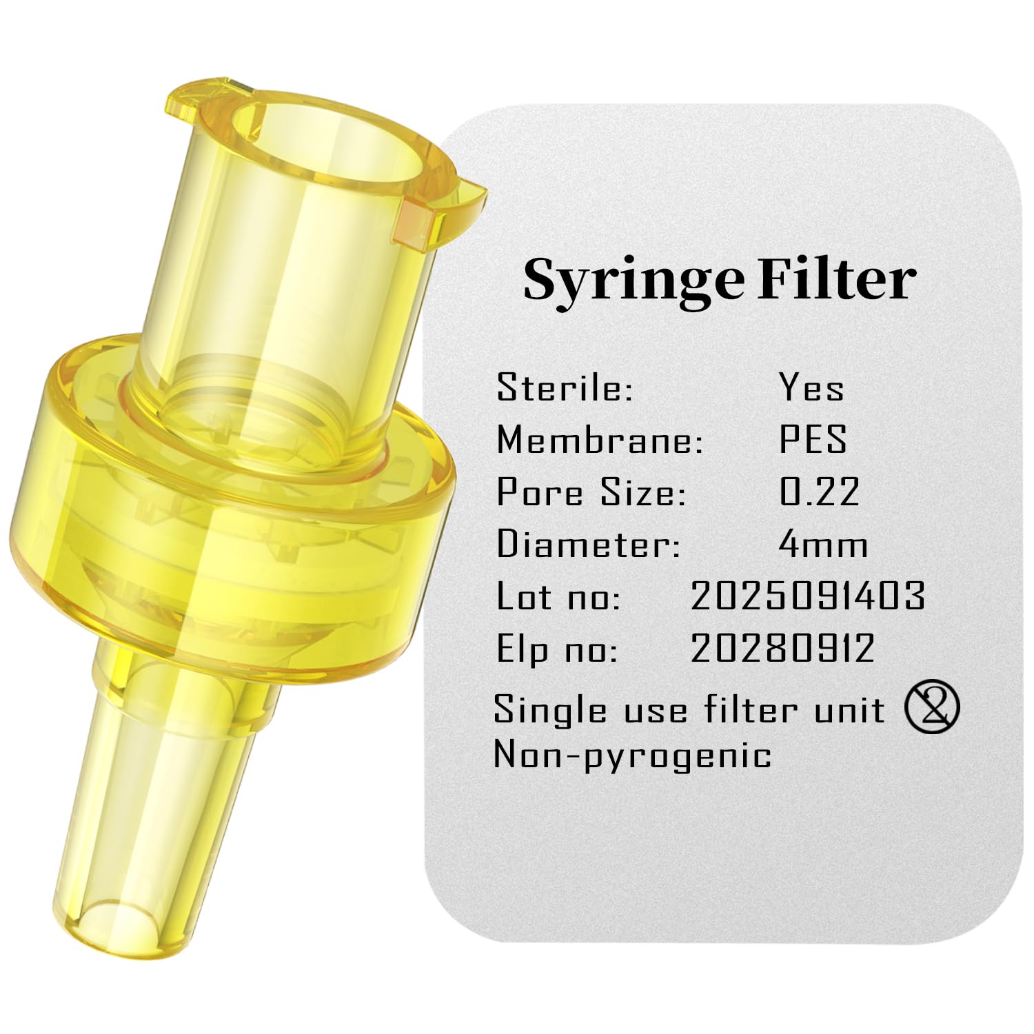 Steriler Spritzenfilter, hydrophile PES-Membran, Porengröße 0,22 µm, Membrandurchmesser 4 mm, PES-Filtration für Laborzwecke, steril verpackt (25)