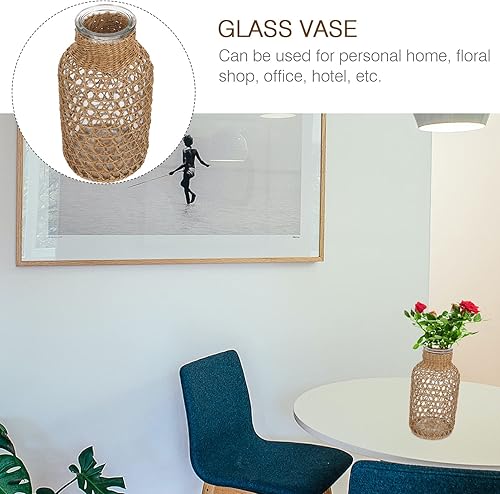 Miniatura 5 de BESPORTBLE Jarrón de botella de vidrio, marrón, rústico, resistente a la rotura, jarrón decorativo de granja para el hogar, jardín, oficina