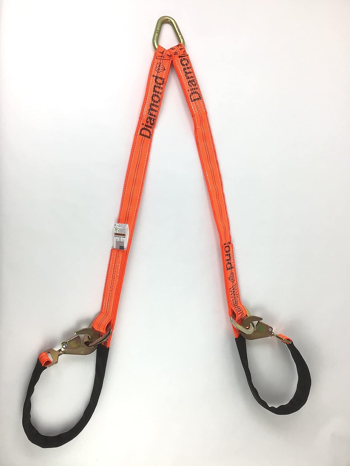 Towing V Bridle in 2 inch Durable Diamond Weave Webbing or 3 inch Reinforced Webbing and RTJ or J Hook Options (Orange Diamond Weave Webbing, 2 inch x 57 inch Snap Hook Strap)