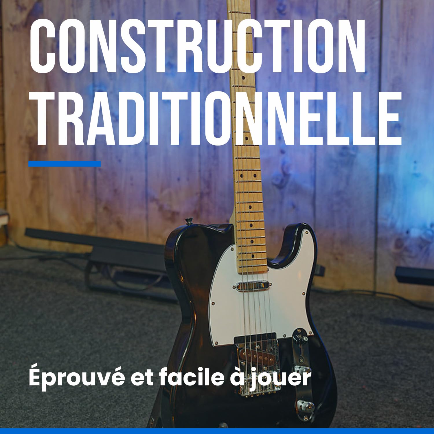 Guitare électrique Woodbrass TL100 Noire - Guitare polyvalente idéale pour débuter - Corps forme T Tilleul Américain Touche érable - Style country, hard, rock