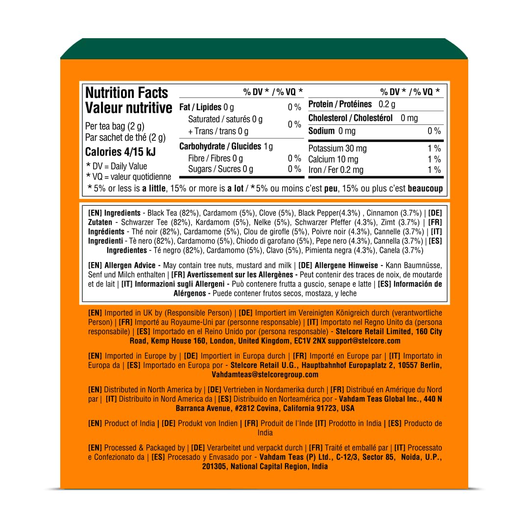 VAHDAM, Original Masala Chai Té (30 Piramidales Bolsitas De Té) Masala Chai | Bolsa De Con Especias Chai | 100% Pura Y Natural | Caliente, Frío O Como Kombucha