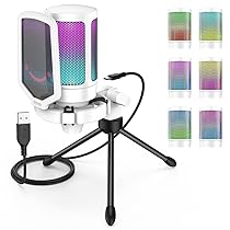 FIFINE USB Microfono per PC Gaming PS5, RGB Microfono a Condensatore da Tavolo con Pulsante di Silenziamento, Filtro Anti-Pop e Supporto Antiurto per Streaming Podcasting Youtube Skype