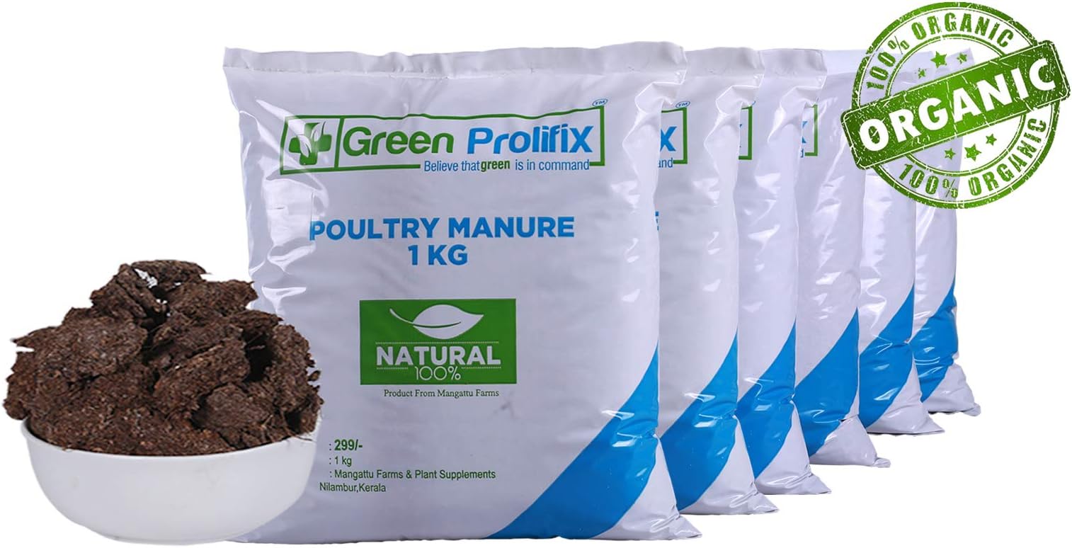 GREEN PROLIFIX Poultry Manure 1 kg, Chicken Manure,Organic Fertilizer, Plotting Soil Mixture, Complete Plant Food, NPK Rich Garden Supplement