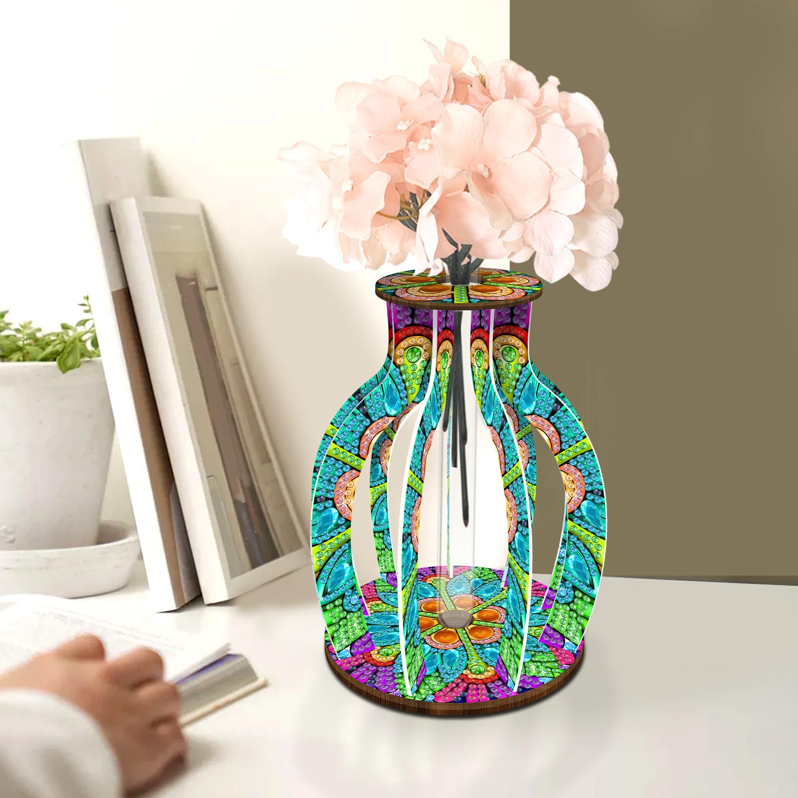 CustmArti Mandala Diamond Art Painting Reagenzglas Vase Bastelset Pappelholz Hydrokultur Pflanzen Tischdeko Blumenarrangement Handwerk Anfängerfreundlich Familie-Vier Stück Packung