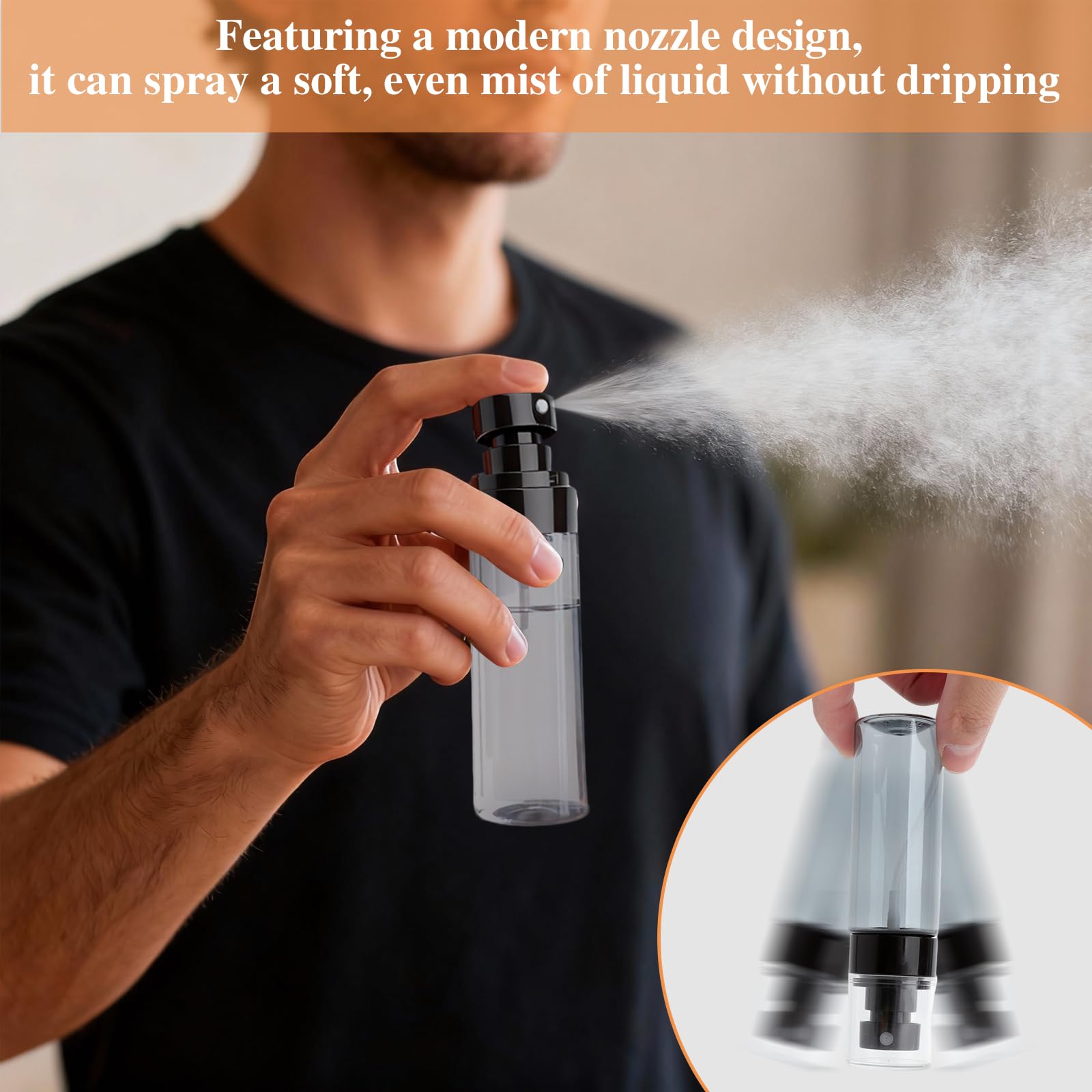 6 botellas bote spray Reutilizable, pulverizador agua negras transparentes, atomizador, botella spray pulverizadorde 60 ml, para perfumes, productos de limpieza y champú